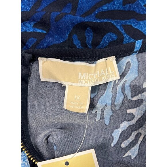 Michael Kors Womens Plus 1X Blue Navy Coral Shell Short Sleeve Scoop Dress New - Picture 7 of 10